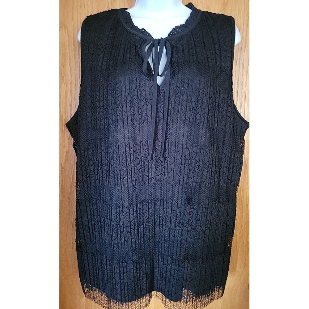 AGB Woman Size 1X Sleeveless Black Lace Layered Top Blouse Whimsygoth